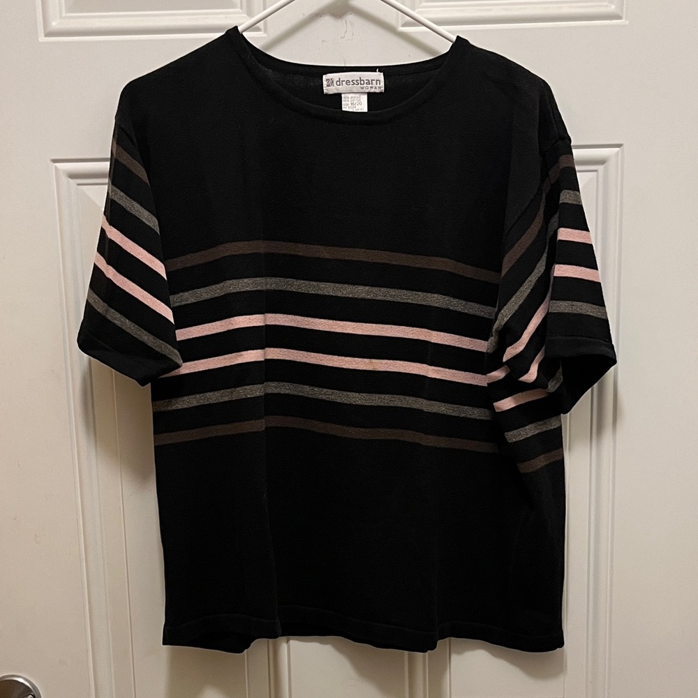 Dressbarn Women's Black Sweater with Pink and Brown Accents